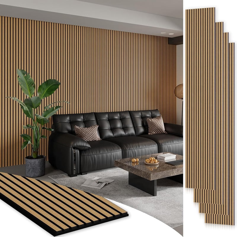 Plank & Hue 4Pcs 94.5"x12.6" Wood Soundproof Wall Panels Wood Slat Acoustic Panels, American Oak