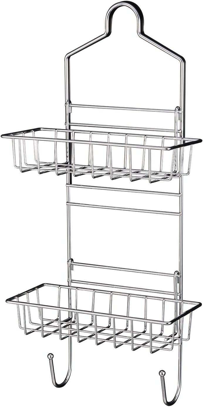 Shower Caddy Over Shower Head Basket Shelf with Hooks for Hanging Sponge and Razor,Shampoo Holder Organizer Stainless Steel Chrome
