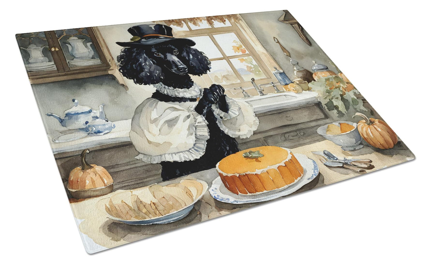 Poodle Fall Kitchen Pumpkins Glass Cutting Board Large 12 in x 15 in