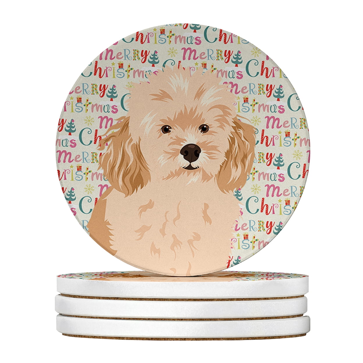 Poodle Toy Apricot #2 Christmas Large Sandstone Coasters Pack of 4 4 in x 4 in