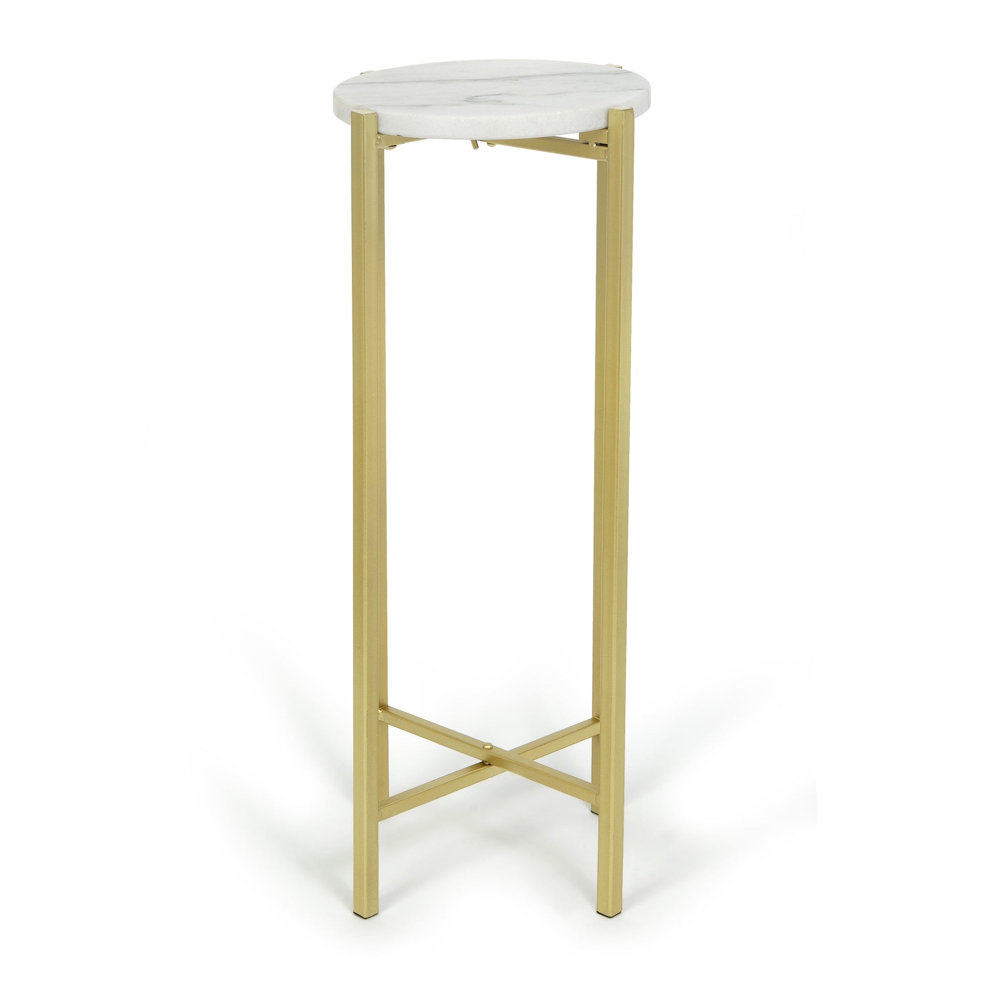 Stylehouse Collapsible Drink Table, Gold Metal Frame with White Marble Top