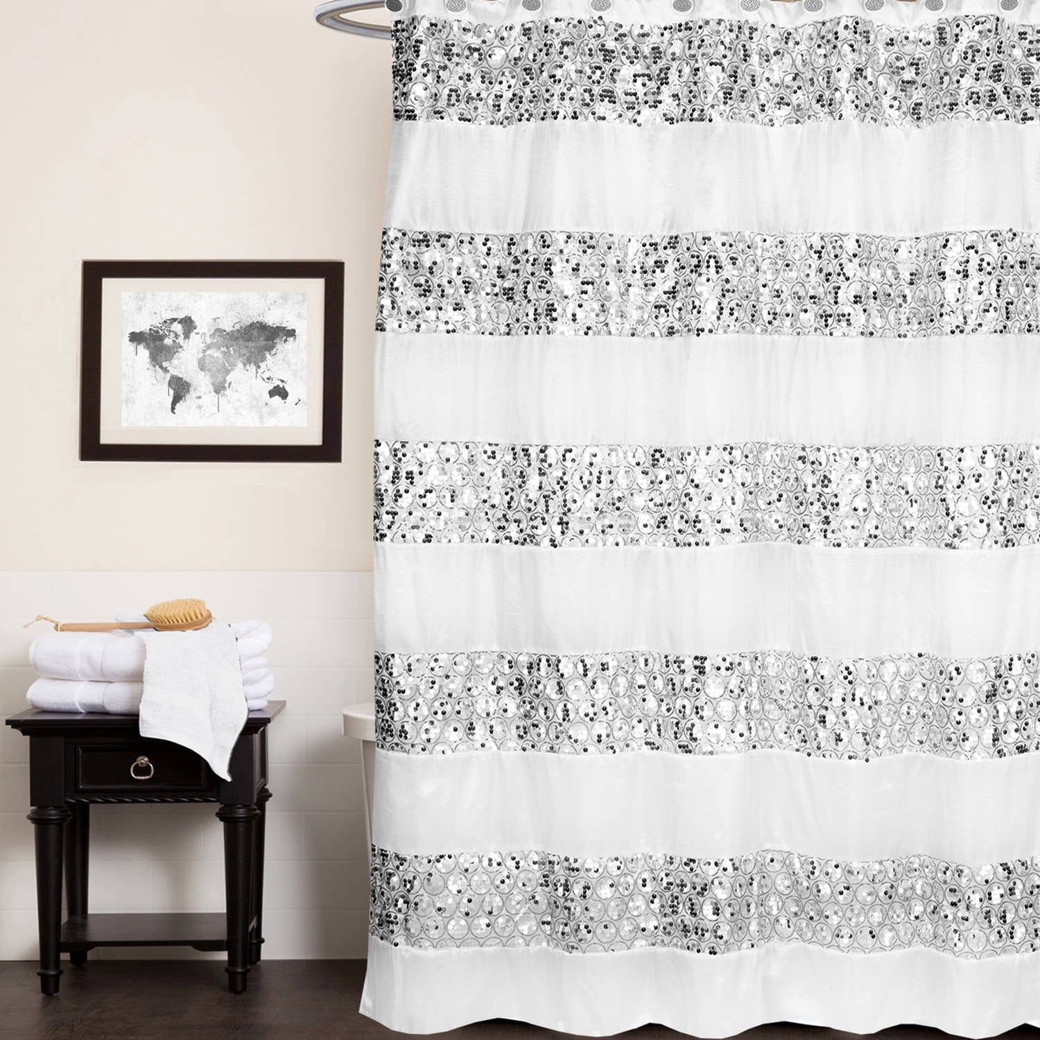 Popular Bath Sinatra White Collection, 70" x 72" Bathroom Shower Curtain