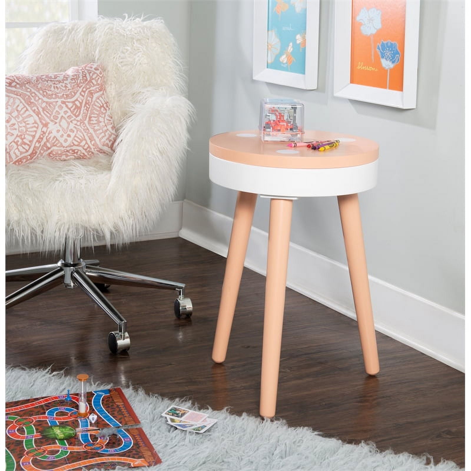 Powell Sherbert Kids Indoor Modern Wood Round End Table, White/Orange