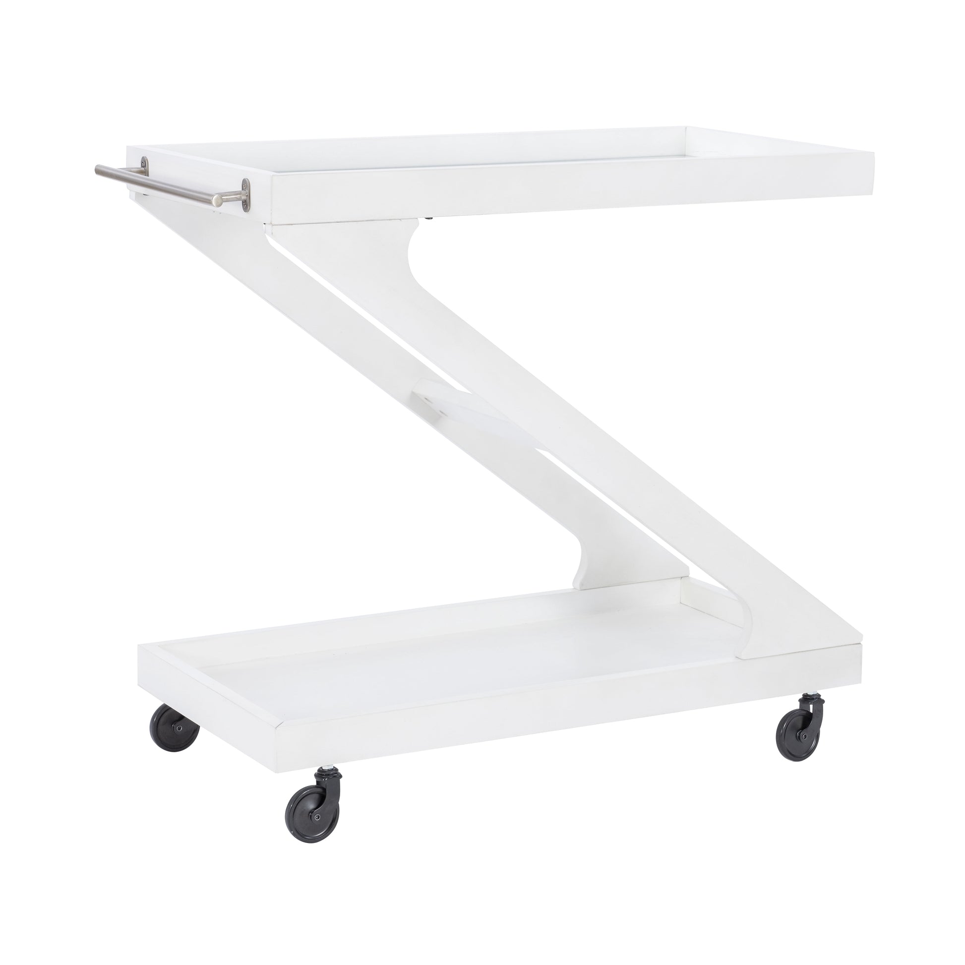 Powell Thornton 2-Tier Z-Frame Rolling Bar Cart with Glass Top, Antique White