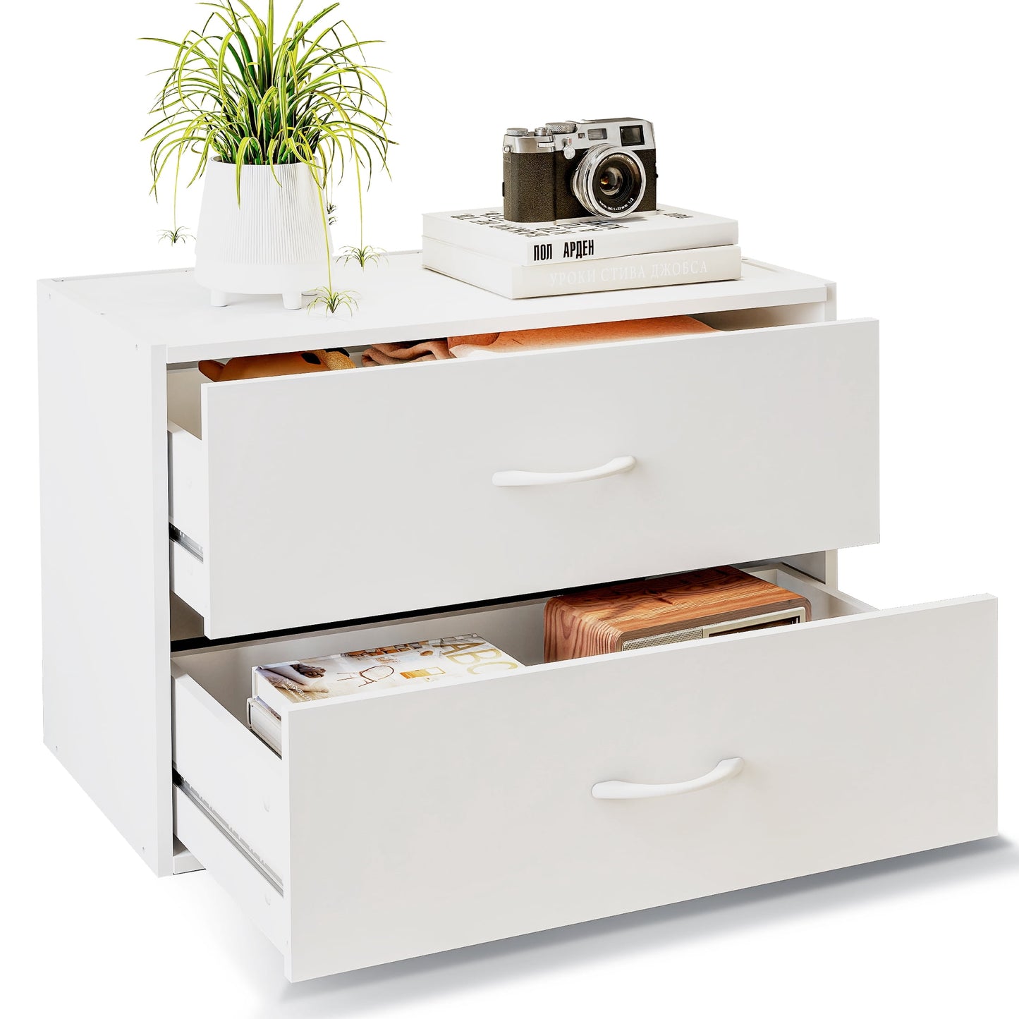 Prilinex 2-Drawer Dresser Stackable Storage Cabinet with Handles & Anti-Tip Design for Closet Storage, White Short Closet Dresser for Bedroom, Office, Living Room