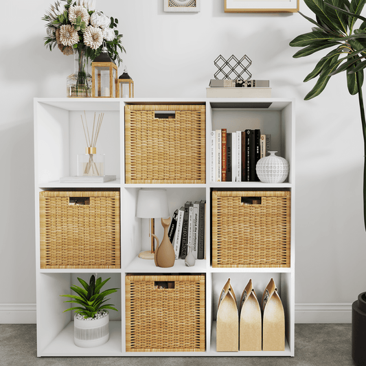 Prilinex Stackable 9 Cube Storage Organizer, Wood Cubes Shelf Fits Cubby Bins, Open Storage Shelf, Cubicle Bookshelf Cabinet for Bedroom, Living Room, Espresso