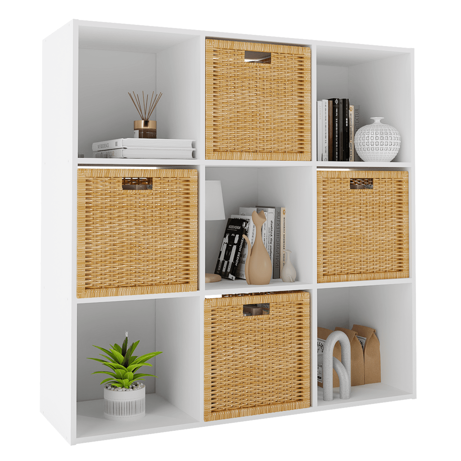 Prilinex Organizador de Almacenamiento de 9 Cubos, EstanterÃ­a Apilable de Cubos, Estante de Almacenamiento Abierto de Cubos de Madera para OrganizaciÃ³n de Juguetes y Ropa, Blanco