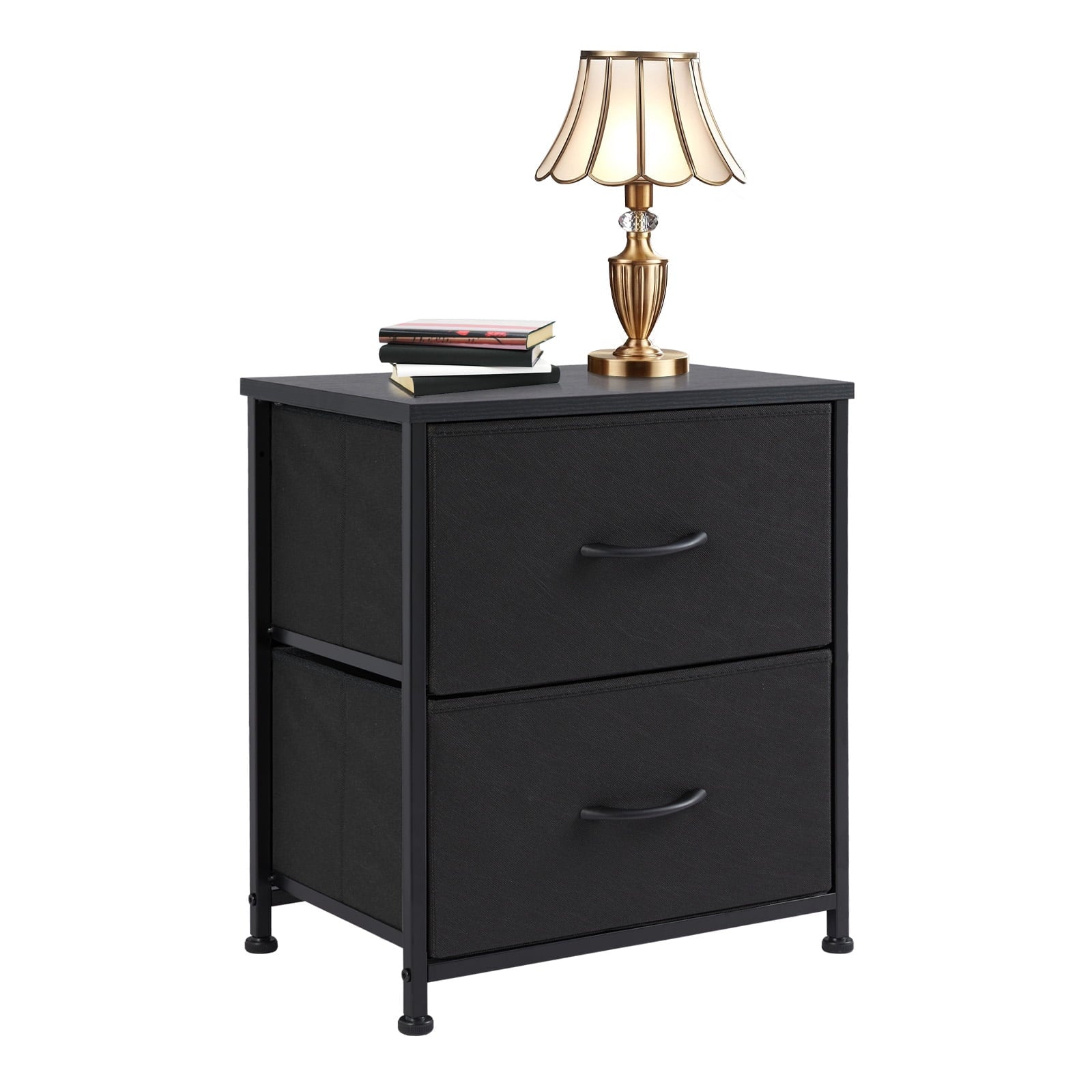 Prilinex Nightstand Small Dresser with 2 Fabric Drawers, 20 Inch Adjustable Nightstand Feet Bedside Table with Drawers for Bedroom,for Closet, Entryway, College Dorm, Black