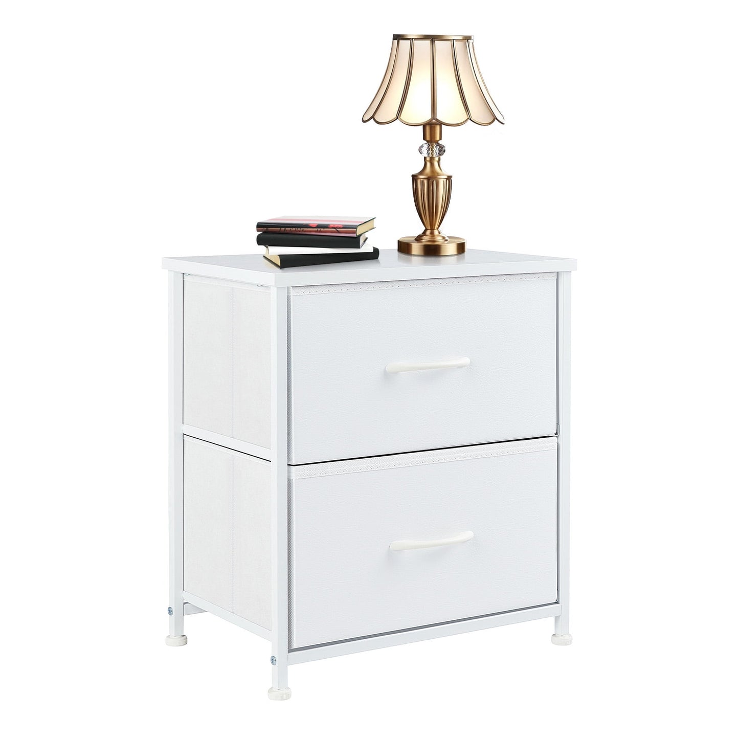 Prilinex Nightstand Small Dresser with 2 Fabric Drawers, 20 Inch Adjustable Nightstand Feet Bedside Table with Drawers for Bedroom,for Closet, Entryway, College Dorm, White