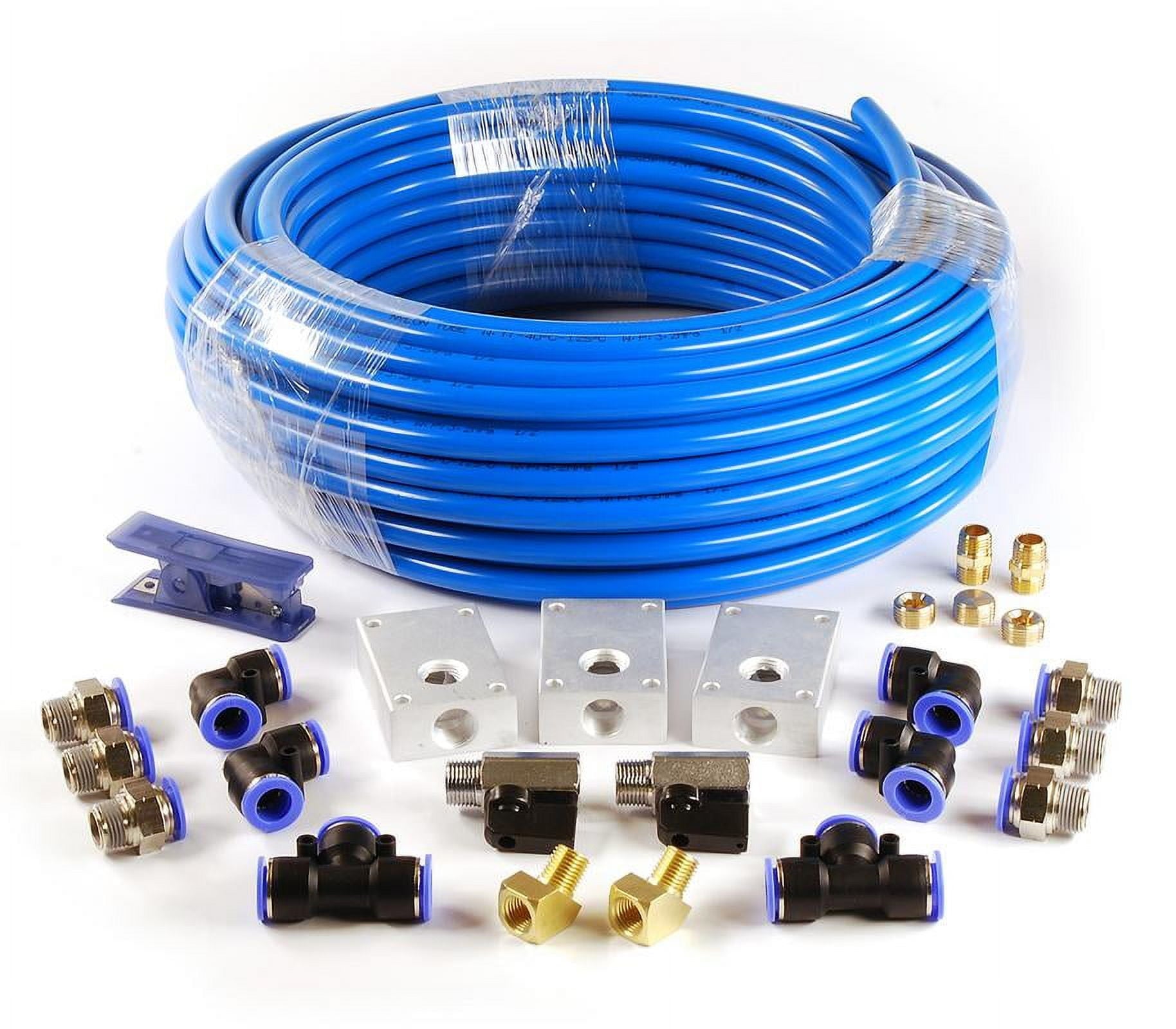 Primefit PCKIT26 Air Piping System, 26-Piece Air Push To Connect Kit with 1/2-Inch x 100-Feet Nylon Tubing