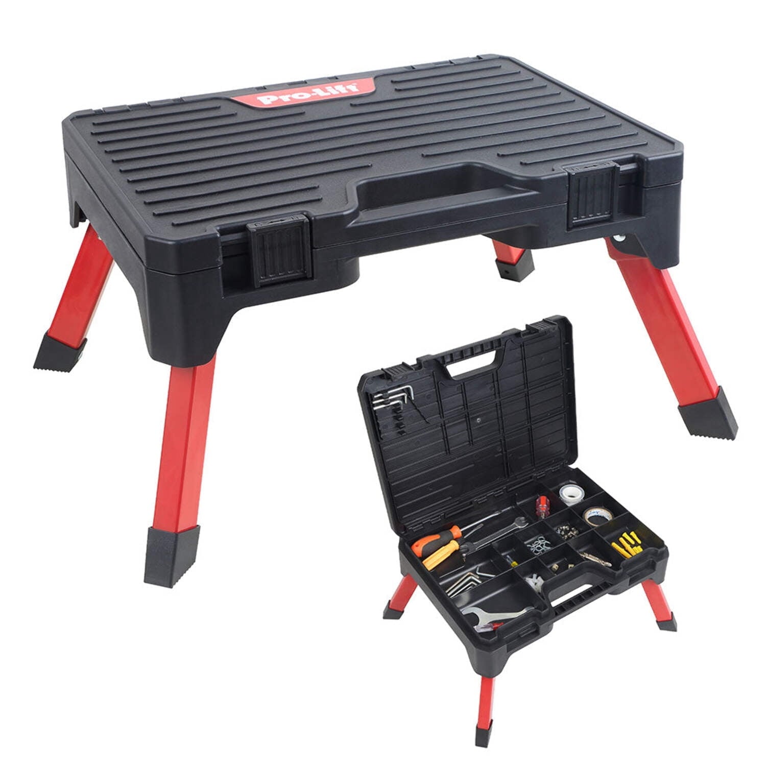 Pro-Lift Portable Storage Step Stoolâ€“ Non-Slip One Step Stool, Folding Step Ladder with Storage Box for Kitchen, Home, Truck, RV, SUV, and Camping