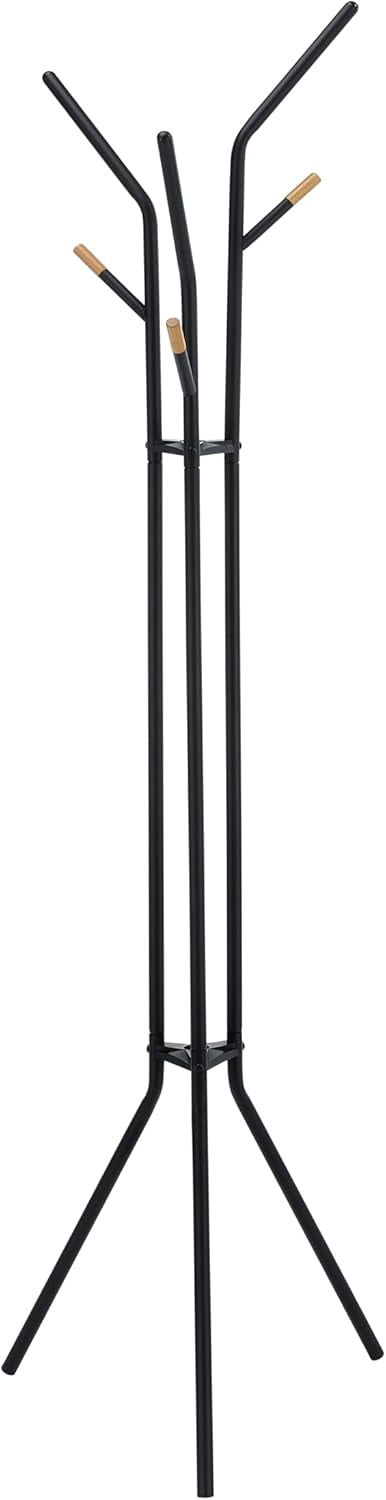 Proman Products Cali Tripod Metal Coat Tree Rack with 6 Hooks for Entryway, Office, Black