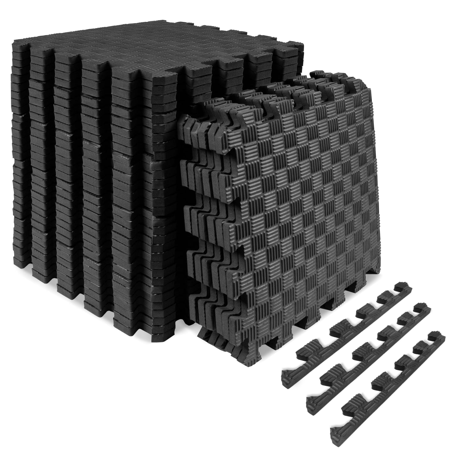 Prosourcefit Checkered Puzzle Exercise Mat 12 x 12 1/2-in, Black, 36 sq ft - 36 Tiles, Pack of 1