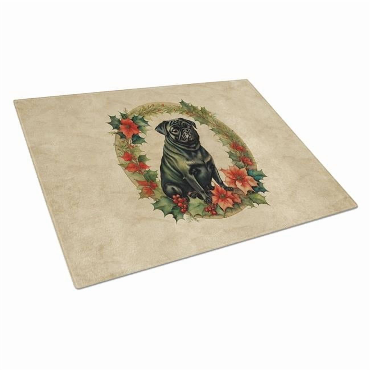 Pug Christmas Flowers Glass Cutting Board 12 in x 15 in