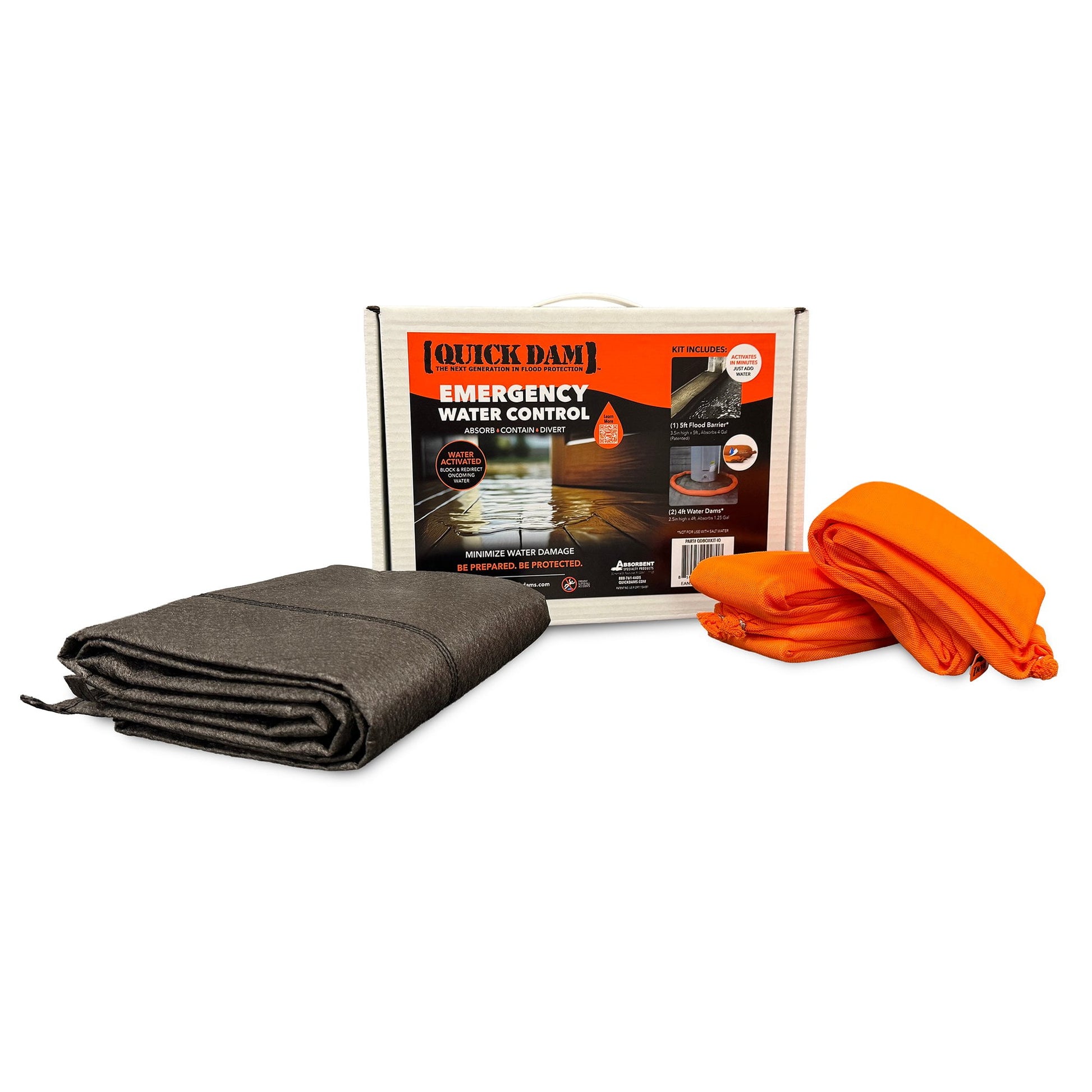 Quick Dam Emergency Water Control Kit contains Barriers to Block & Divert Water to Minimize Damage