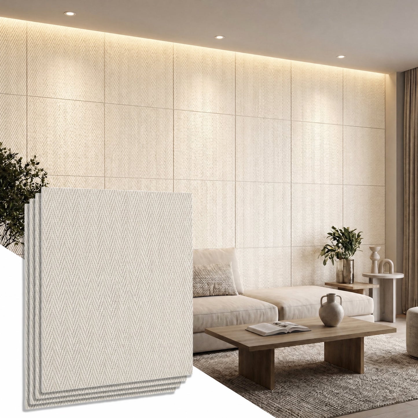 Real3D 8Pcs 24"x24" Faux Stone Wall Panels 3D Textured, Flexible Real Sand Finish Decorative Wall Tiles,Creamy White