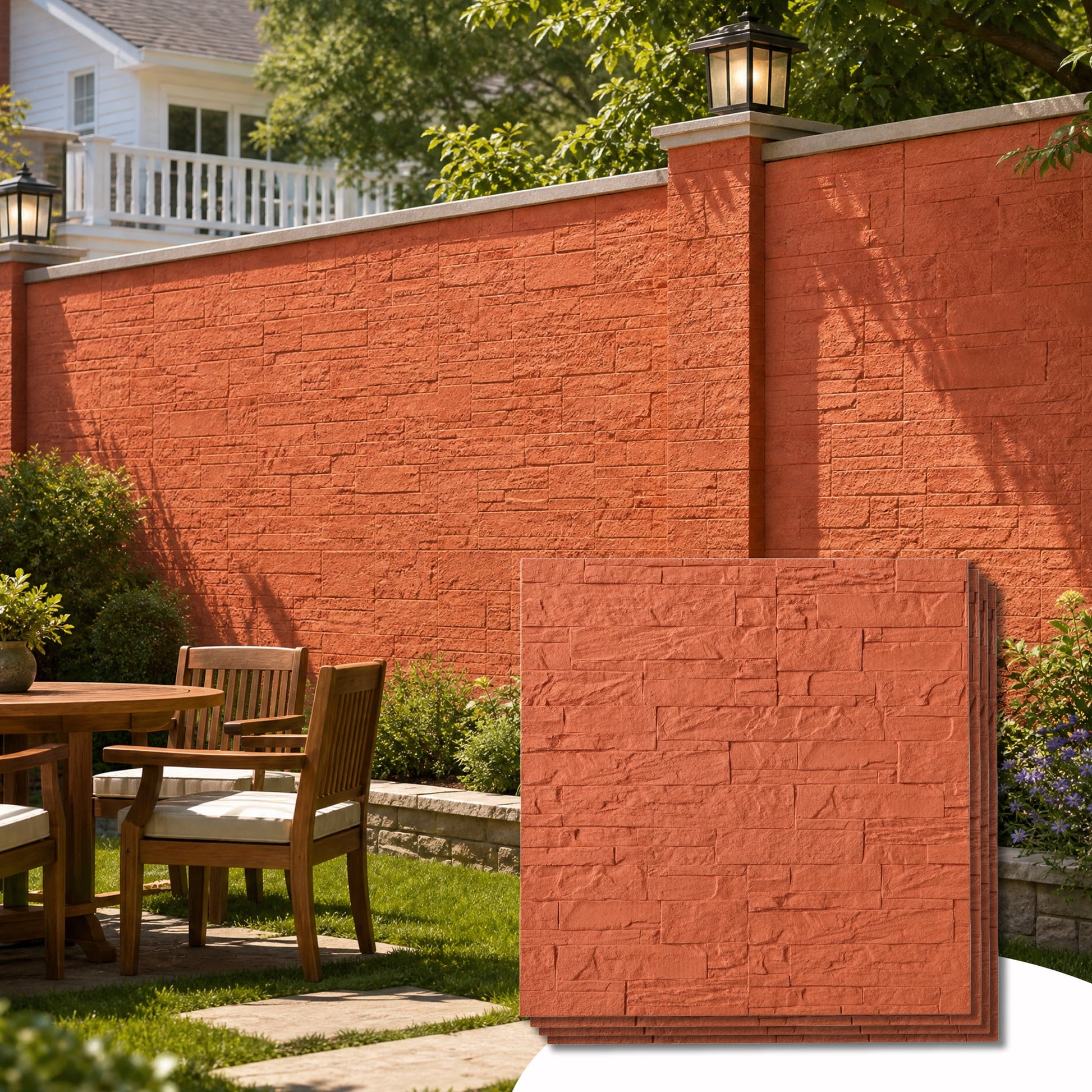 Real3D 8Pcs 24"x24" Real Sand Textured Wall Tiles 3D Faux Concrete Stone Look Flexible Wall Panels,Brick Red