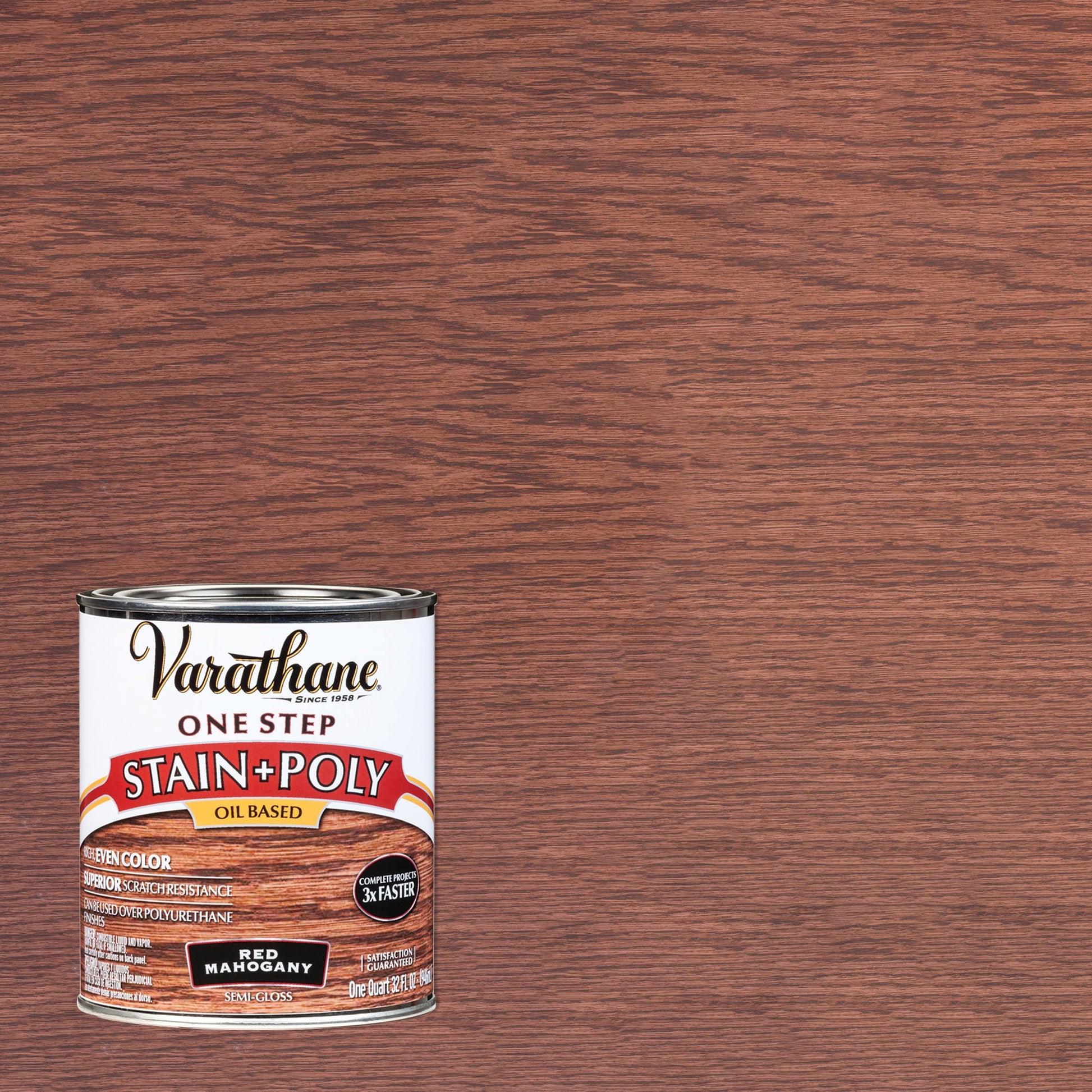 2 Pack, Red Mahogany, Varathane Stain + Polyurethane Oil-Based, Semi-Gloss -225247H, Quart