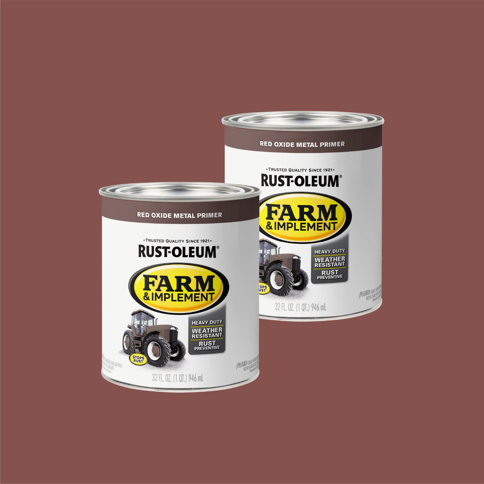2 Pack, Red Oxide Metal, Rust-Oleum Flat Specialty Farm and Implement Primer-280151, 1 qt
