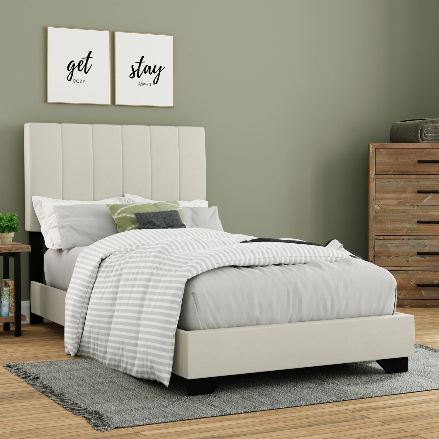Reece Cama Twin Tapizada con Costuras en Canal, Marfil, de Hillsdale Living Essentials