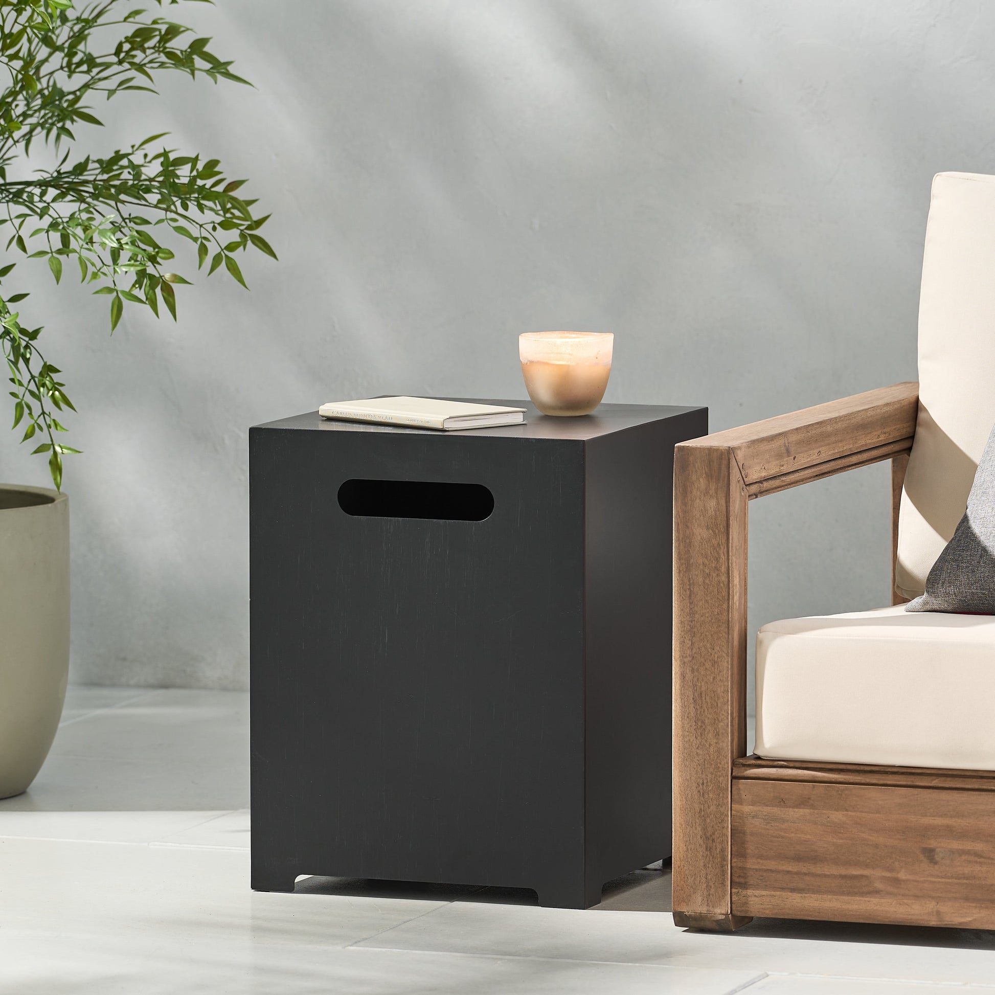 Reign Metal Outdoor Tank Holder Side Table, Brushed Brown