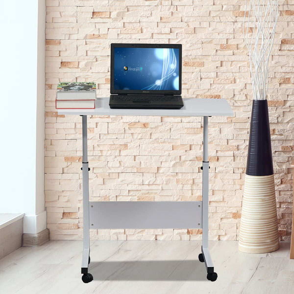 Removable E1 15MM Chipboard Steel Side Table - Adjustable Height, Baffle Design, Home and Office,White