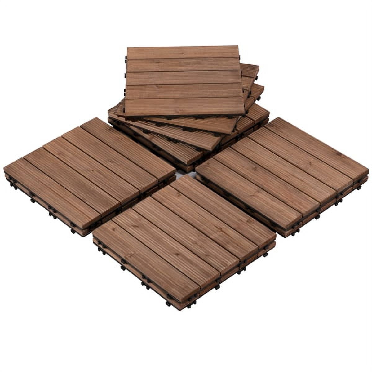 Renwick Losetas de Piso de Madera Entrelazadas de 12" x 12", para Exterior E Interior, 11 Piezas, Materiales de Piso Marrones