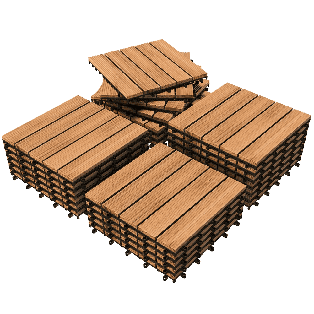 Renwick 12" x 12" Square Wooden Floor Tiles, 27 Pieces, Natural Wood