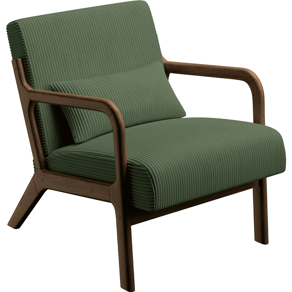 Renwick Corduroy Accent Armchair with Solid Wood Legs, Dark Green