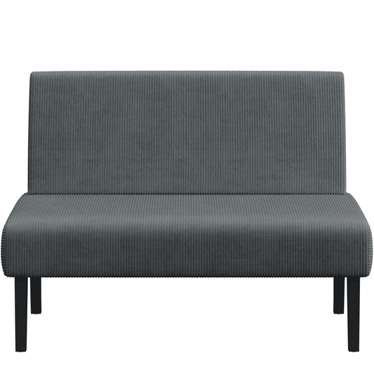 Renwick Corduroy Armless Loveseat with Rubberwood Legs, Dark Gray