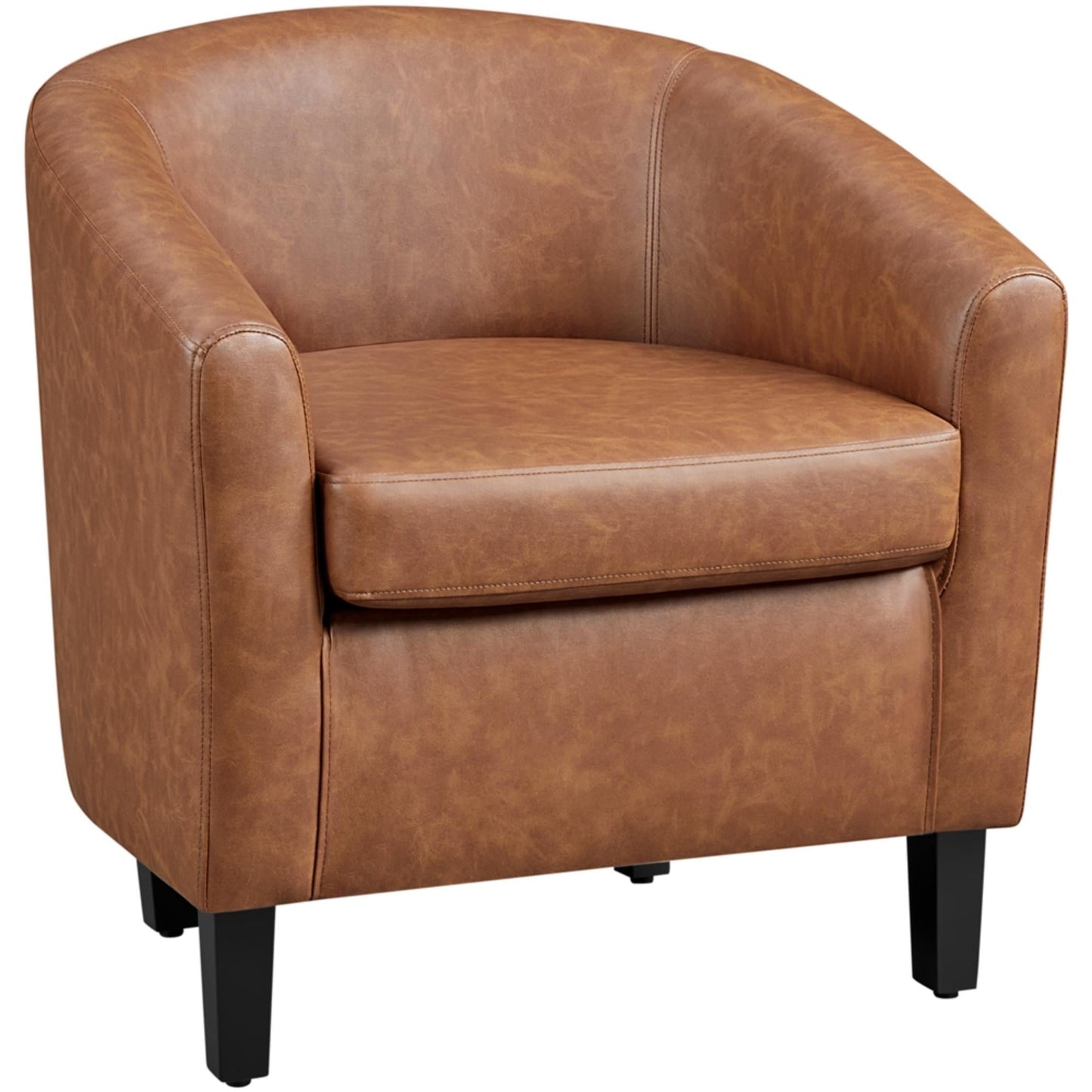 Renwick Faux Leather Barrel Accent Chair for Livingroom, Brown