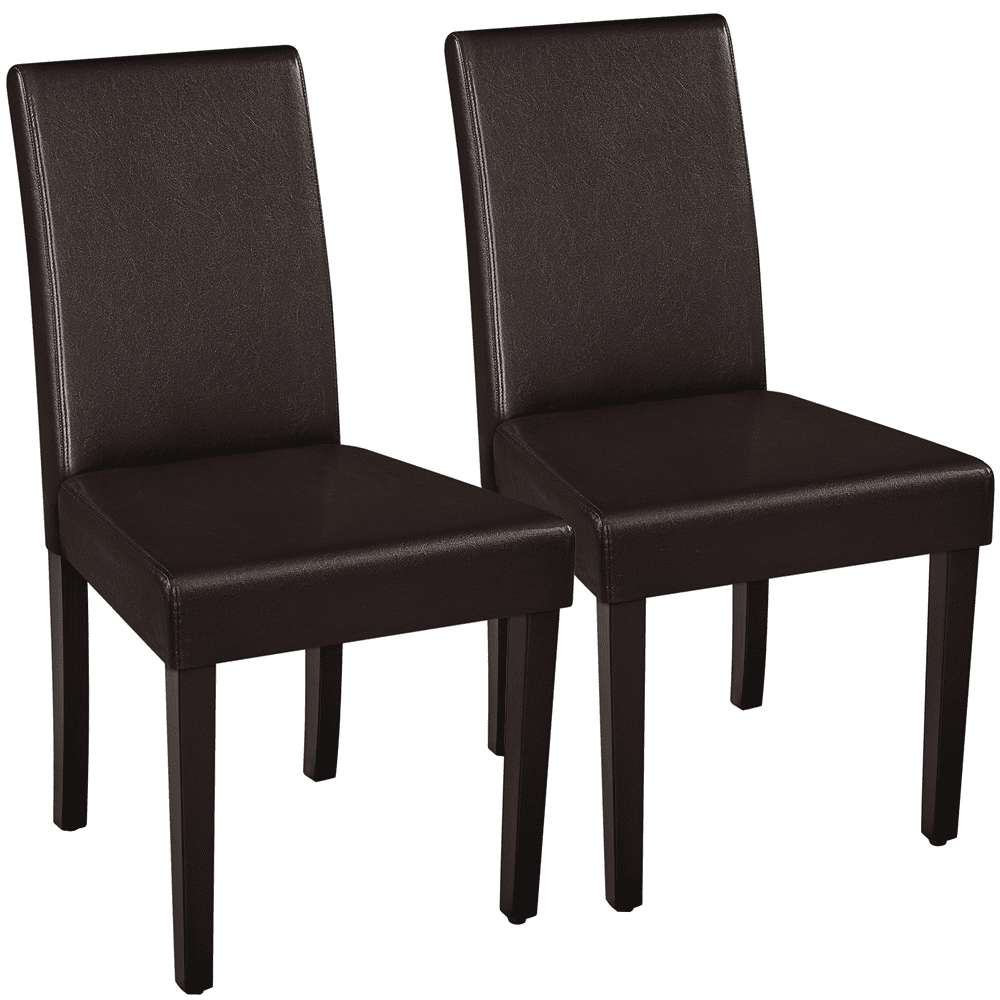 Renwick Faux Leather Dining Chairs with Rubberwood Legs, Set of 2, Dark Brown