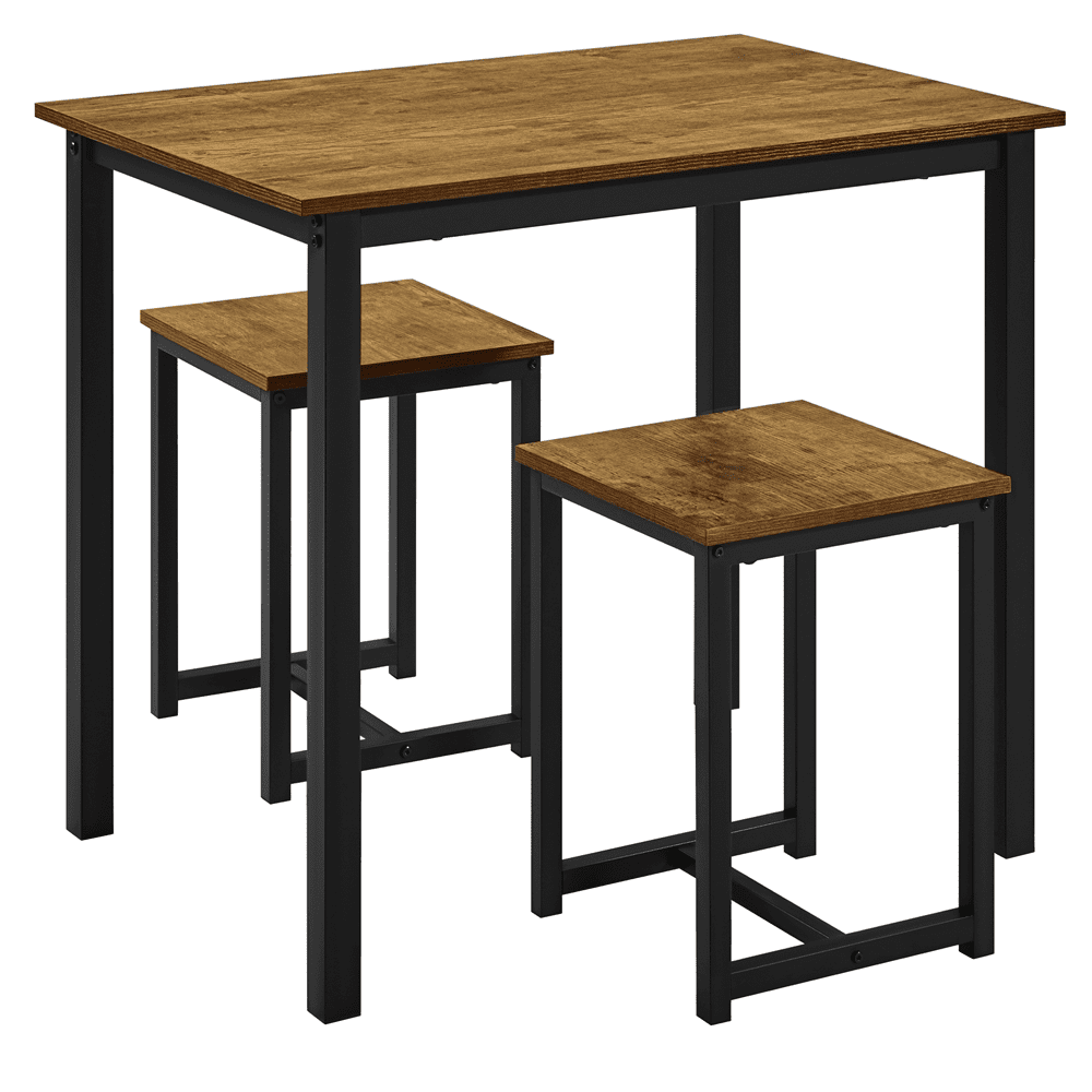 Renwick Industrial 3-Piece Dining Table Set, Rustic Brown