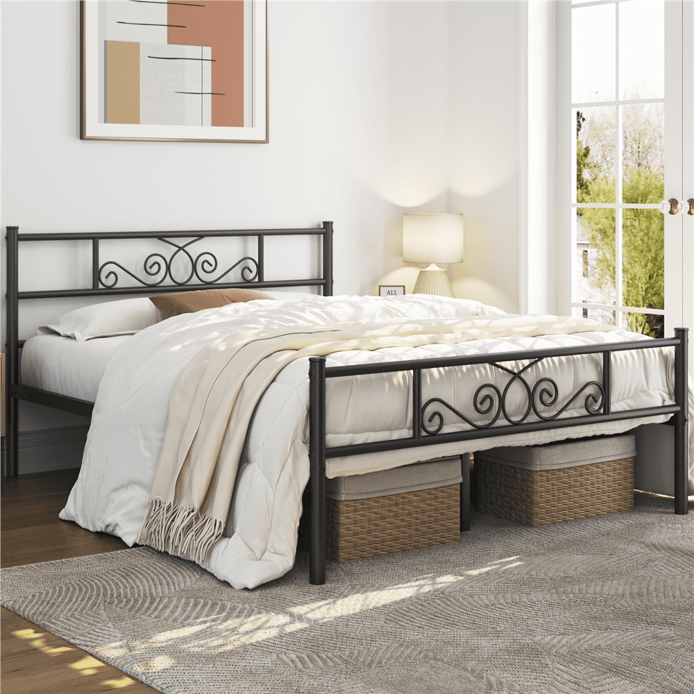 Renwick Jocelyn Modern Scroll Metal Platform Full Bed, Black
