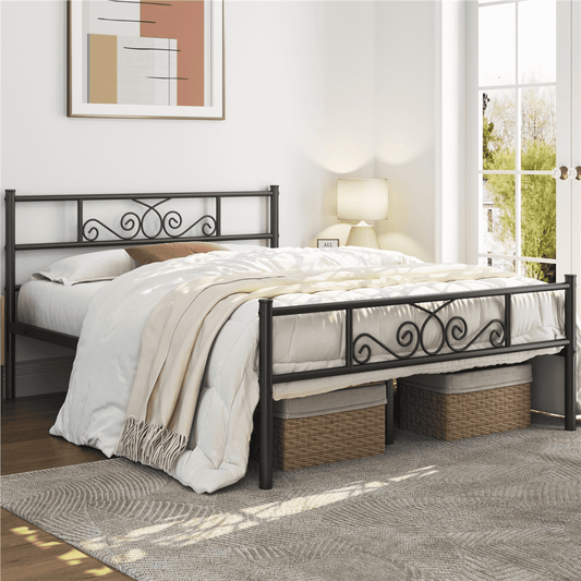 Renwick Jocelyn Modern Scroll Metal Platform Full Bed, Black