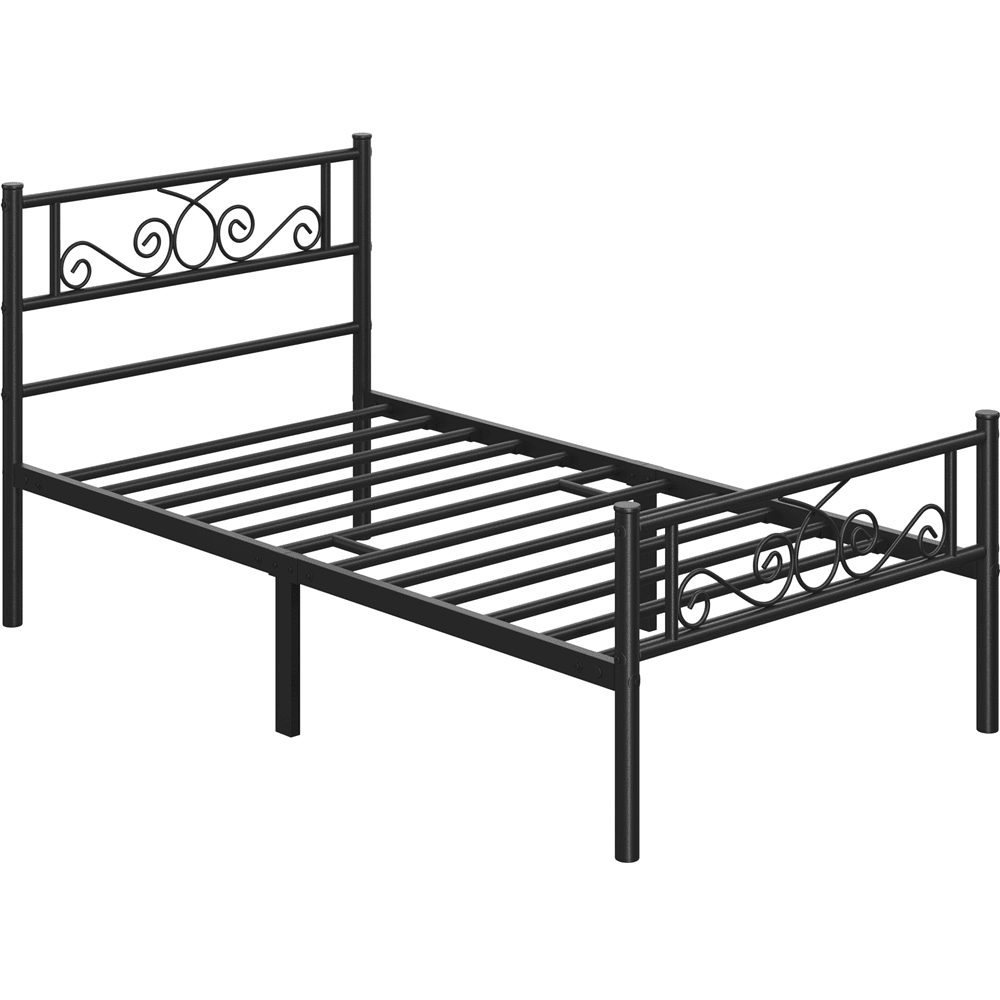 Renwick Modern Scroll Metal Platform Twin Bed for Adult, Black