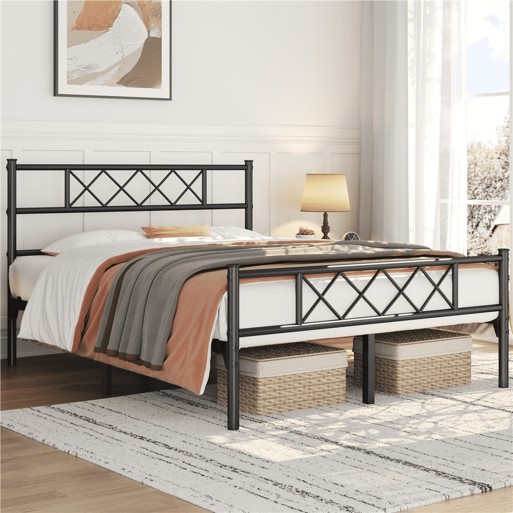 Renwick  Simple Metal Platform Bed Frame for Adult, Full, Black