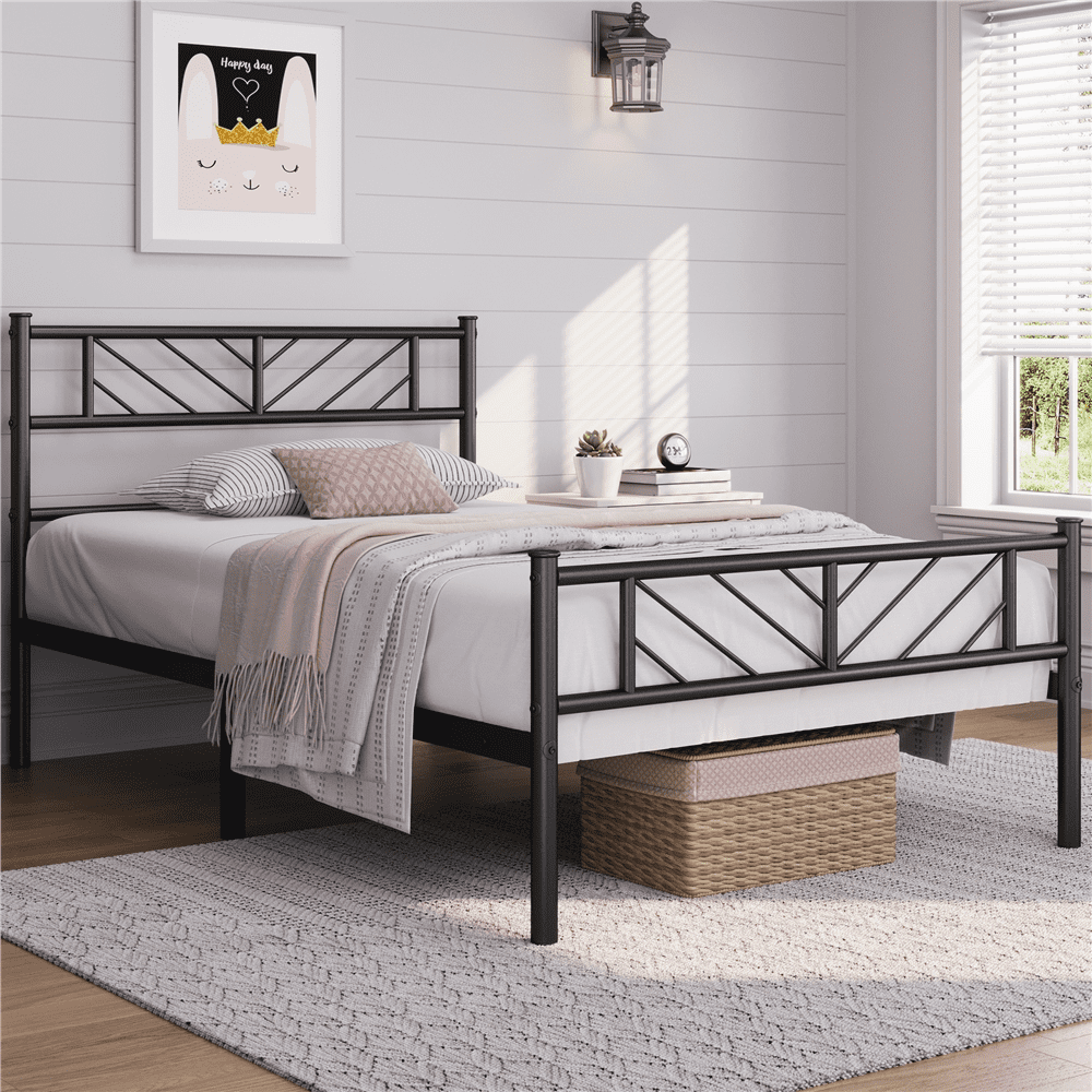 Renwick Cama de Plataforma de Metal TamaÃ±o Twin con DiseÃ±o de Flecha, Adulto, Negro