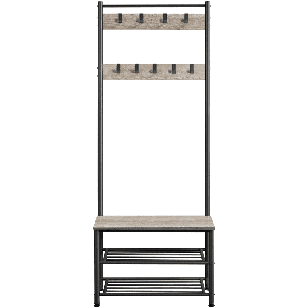 Renwick Metal Hall Tree with Shoe Shelves & Movable Hooks, Gray