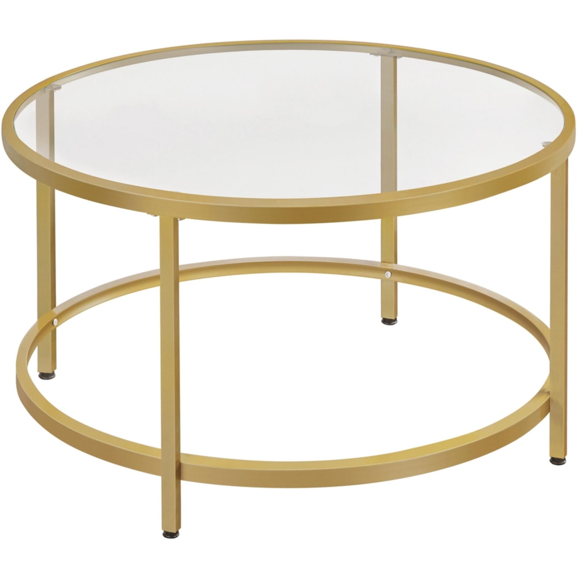 Renwick Modern Glass Top Coffee Table with Adjustable Foot Pads, Gold
