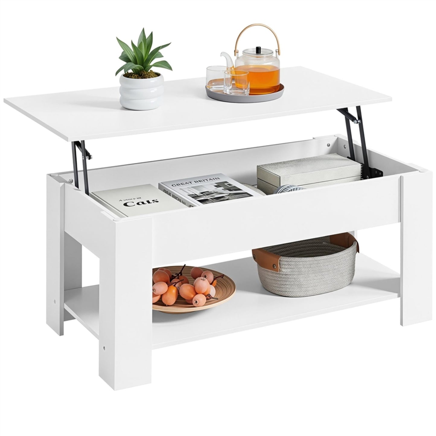 Renwick Modern Lift up Top Coffee Table with Storage Shelf, White