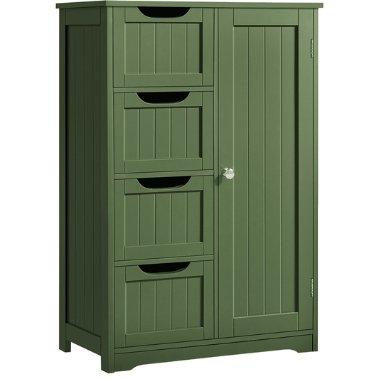 Renwick Modern Wooden Bathroom Storage Cabinet with 4 Drawers and Cupboard, Green