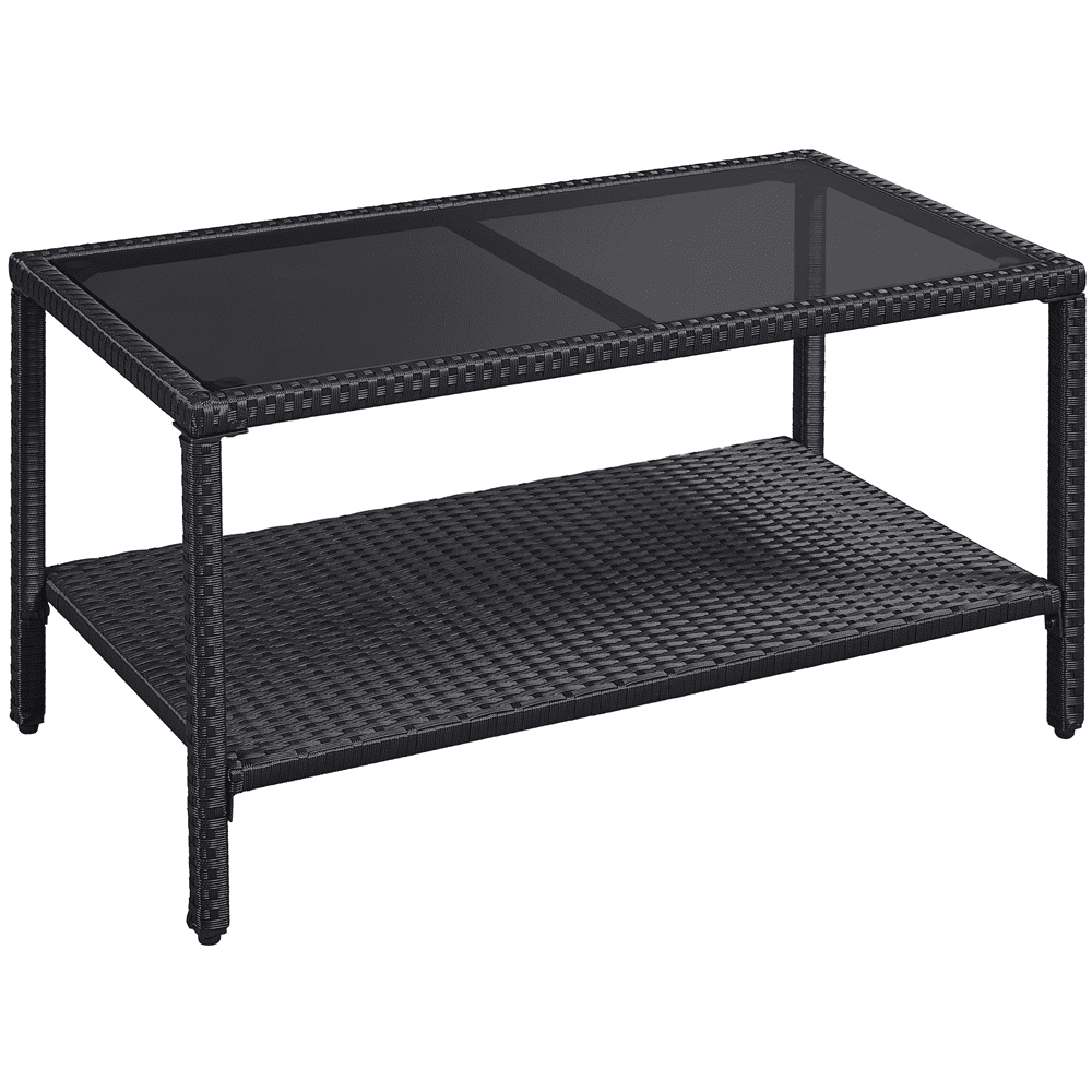 Renwick Outdoor Wicker Coffee Table with Storage Shelf, Black