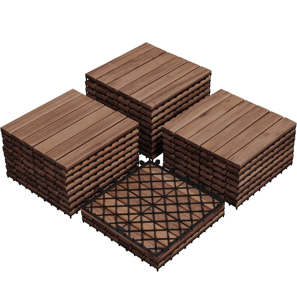 Renwick Pack of 27 Wood Deck Flooring Tiles for Outdoor & Indoor, Wood