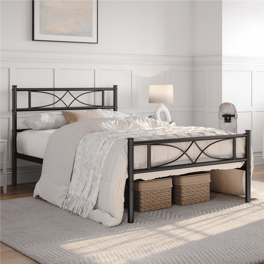 Renwick Metal Platform Twin Bed with Curved Design, Black, Adult