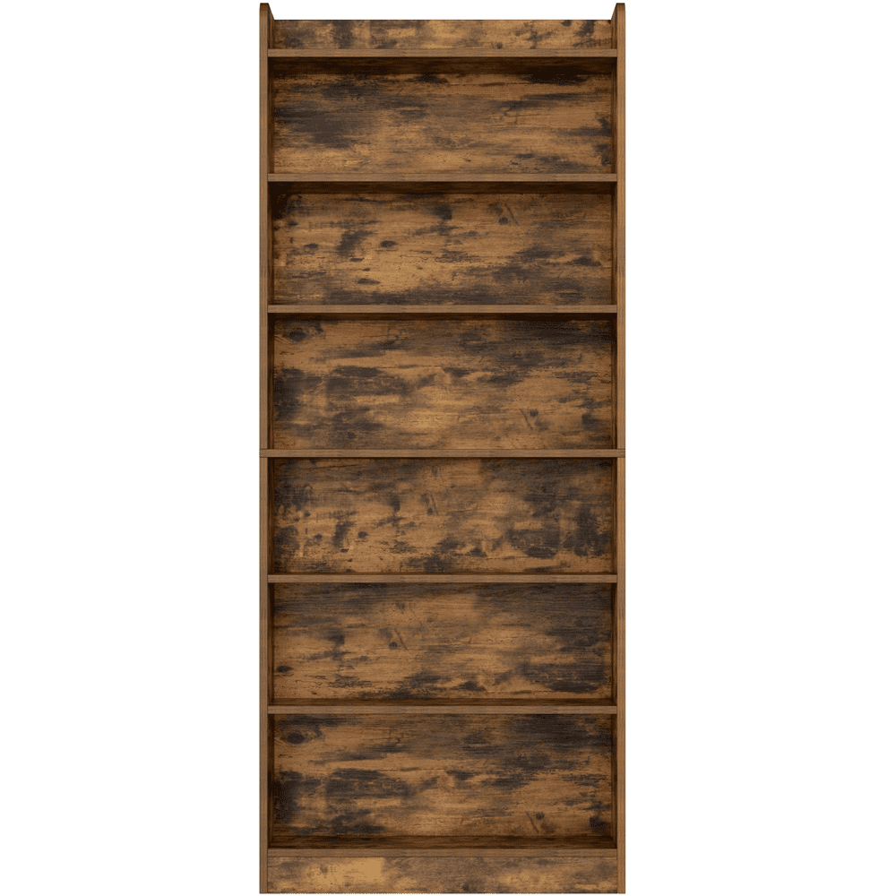 Renwick Wooden 6 Layer Modern Open Shelf Bookcase with Top Compartment, Black