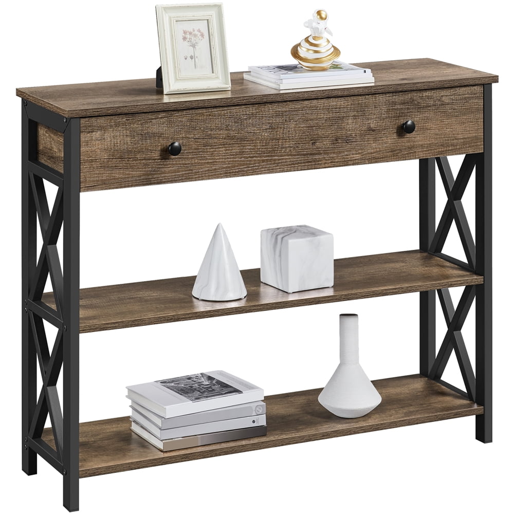 Renwick Wooden Console Table with 1 Drawer and 2 Shelves for Entryway Livingroom, Taupe Wood