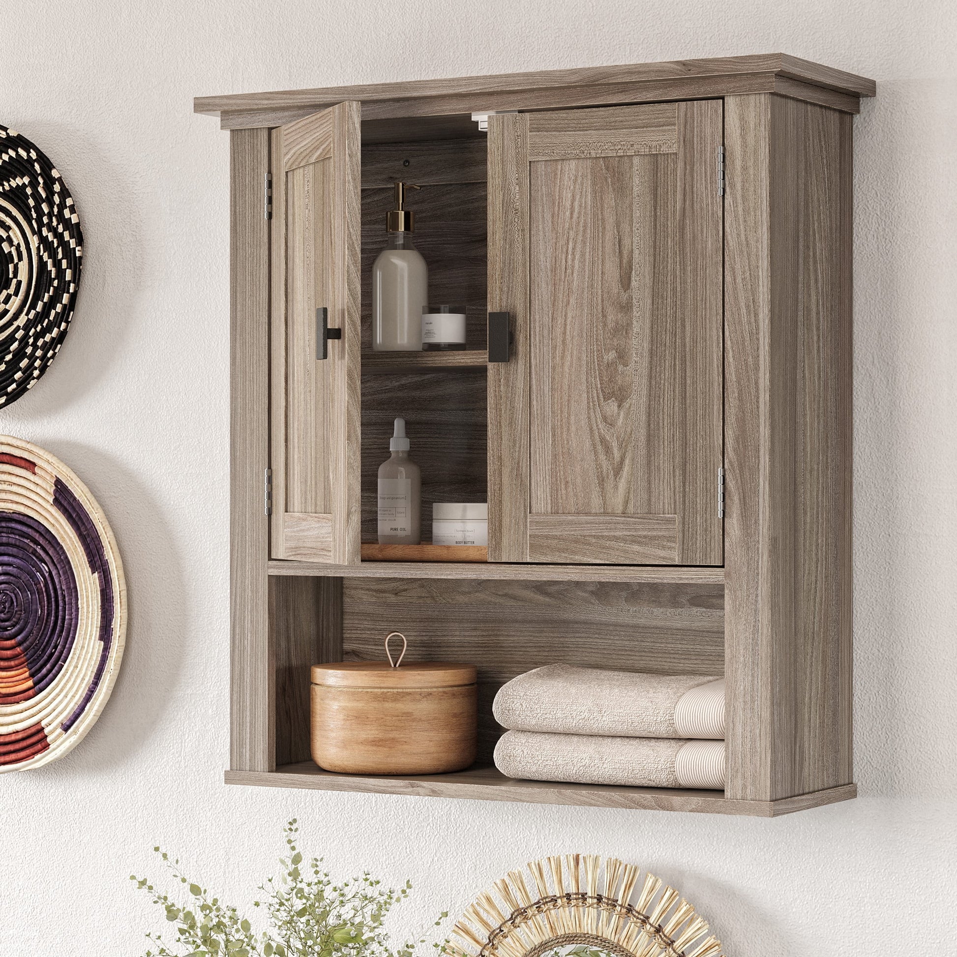 RiverRidge Hayward 2-Door Bathroom Medicine Cabinet Wall Shelf Storage - Light Woodgrain