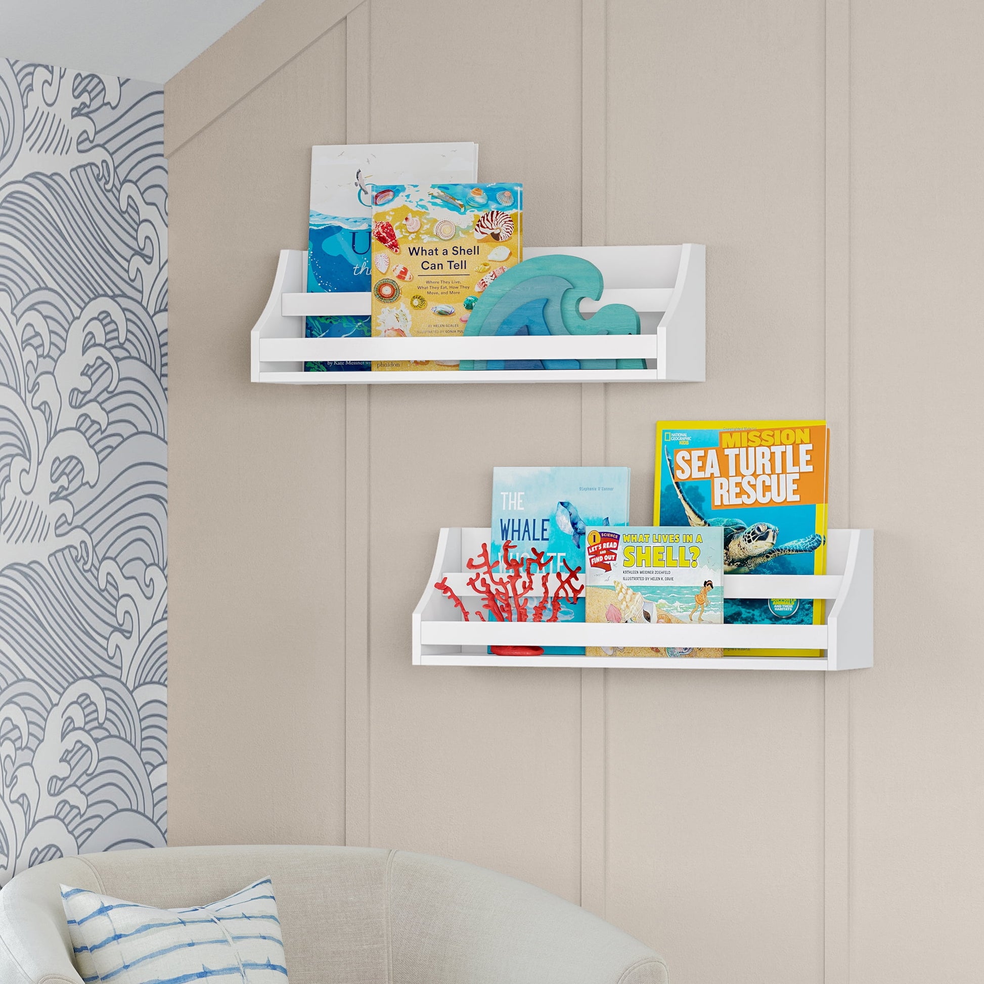 RiverRidge Kids Book Nook 2pc Bookshelf Set for Playroom Storage - White