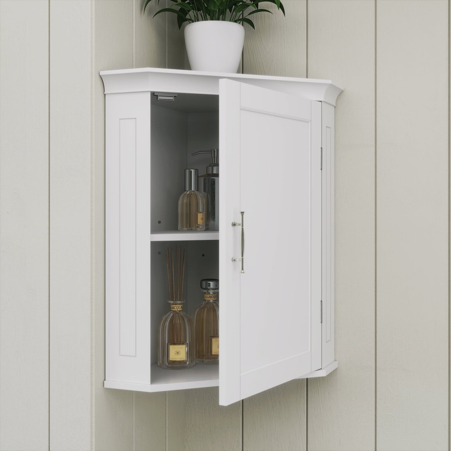 RiverRidge Somerset Corner Medicine Cabinet Wall Mount Bathroom Storage Organizer - White